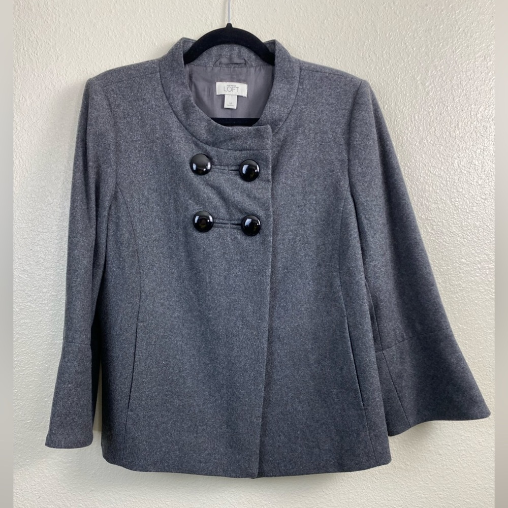 LOFT Wool Blend Retro Mod Blazer PeaCoat Jacket women’s Medium‎ Gray Fall Winter